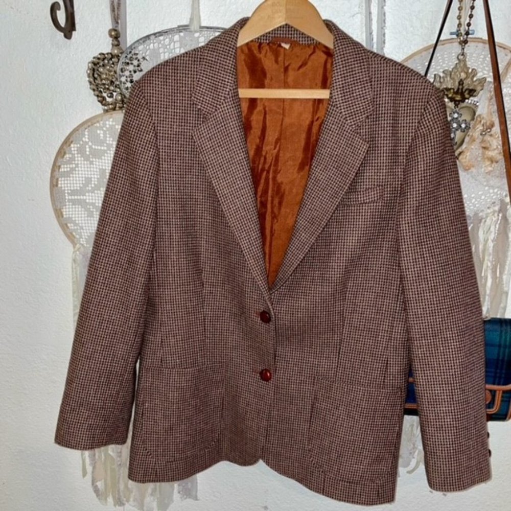 Vintage SEARS Brown Tweed Blazer Jacket Coat Size 12 Beautiful Condition